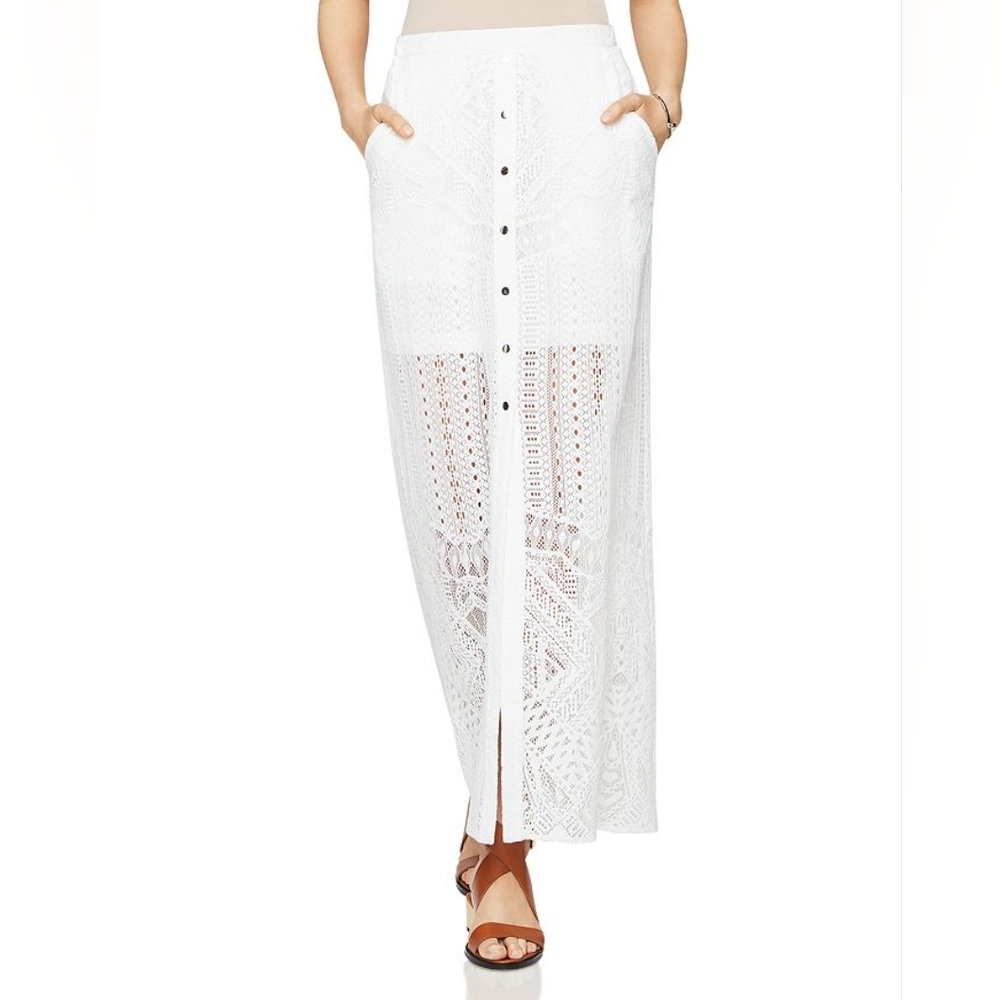 BCBGMaxazria | NWT Harper Lace Button Up Skirt Off White Size 12